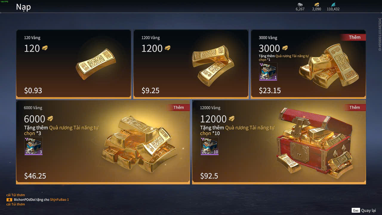 Bảng Giá Nạp Steam Wallet và Quy Đổi Vàng Trong Game Naraka Bladepoint